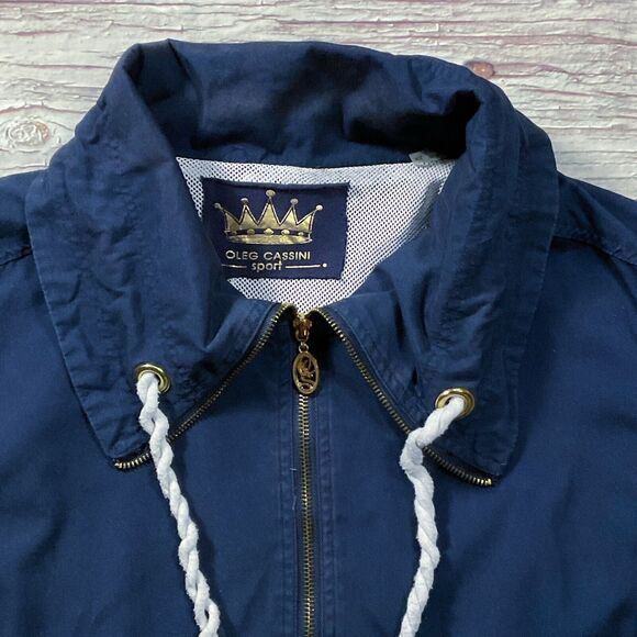 Oleg Cassini Womens Jacket sz 2X Navy Blue Zip Front Nautical Mesh Lined Pockets - Picture 3 of 10